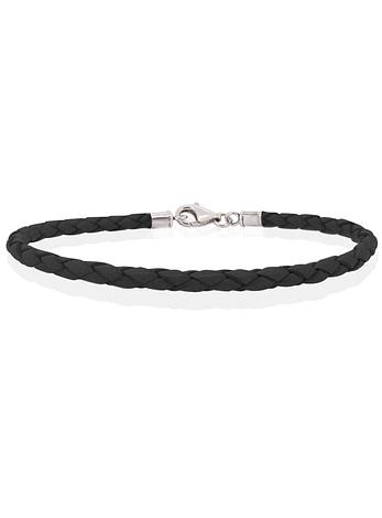 Sterling Silver Black Leather Bracelet