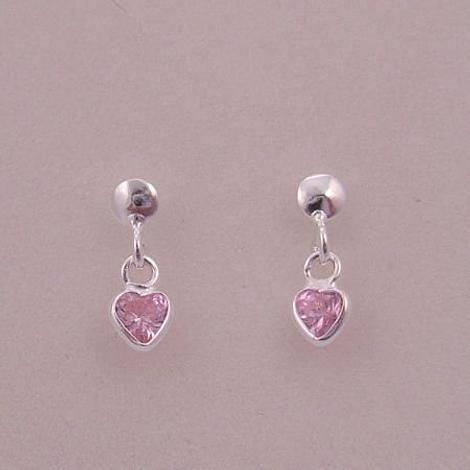 Baby Sterling Silver Pink 4mm Cz Heart Charm Stud Earrings