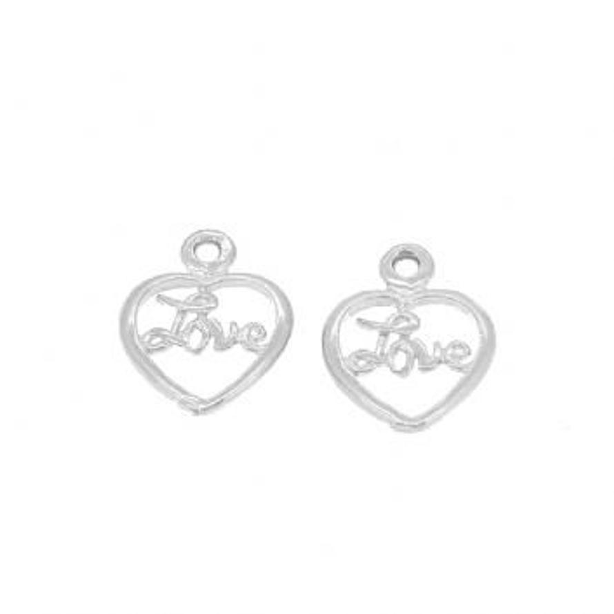 STERLING SILVER TWO 8mm LOVE in a HEART CHARMS for SLEEPER EARRINGS