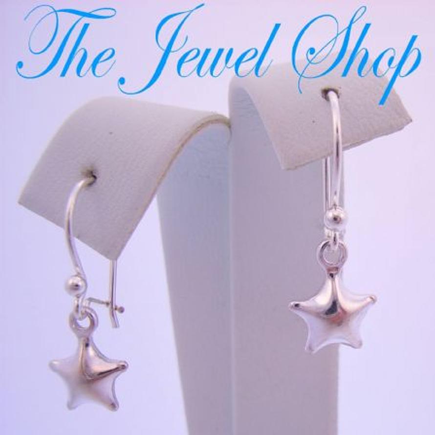 STERLING SILVER 7mm STAR CHARM BALL and SAFETY HOOK EARRINGS