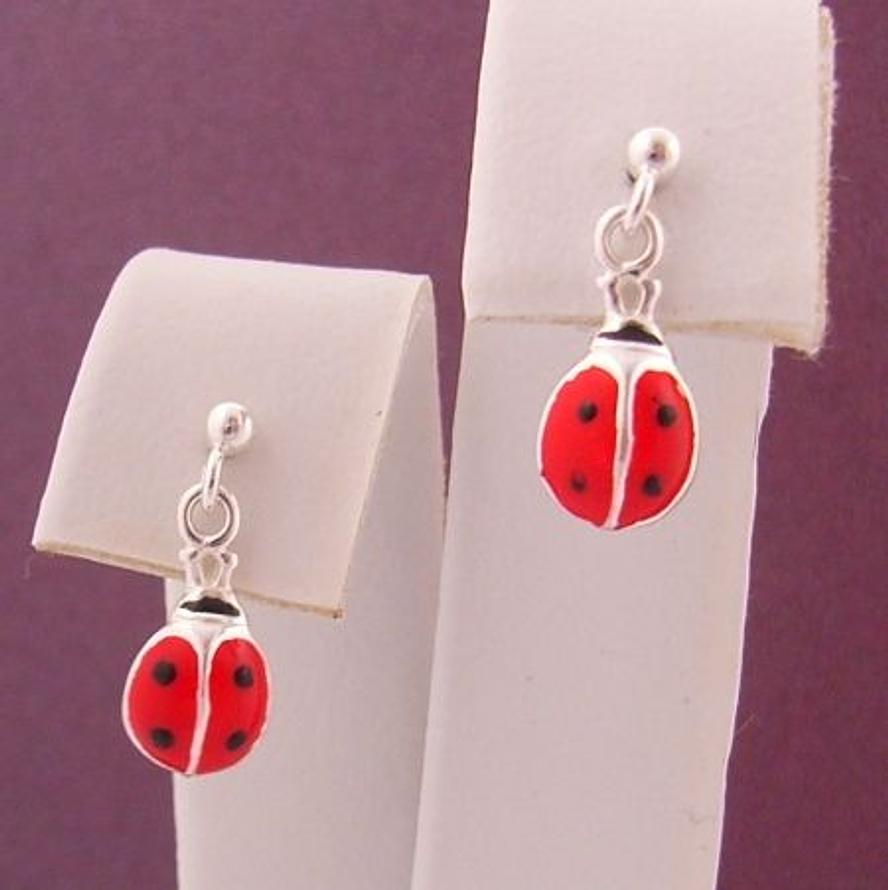 BABY STERLING SILVER 2mm BALL and 5mm LADYBUG LADYBIRD CHARM BALL STUD EARRINGS
