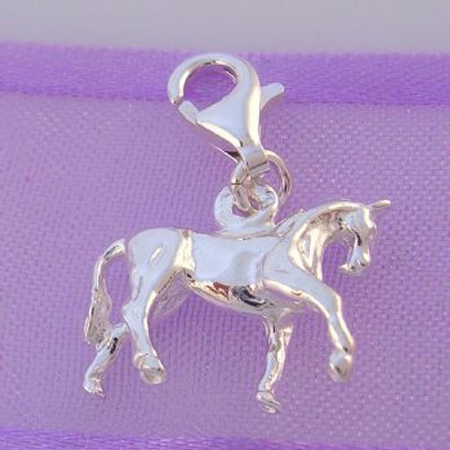 STERLING SILVER 16mm RIDING HORSE CLIP ON CHARM - HR856