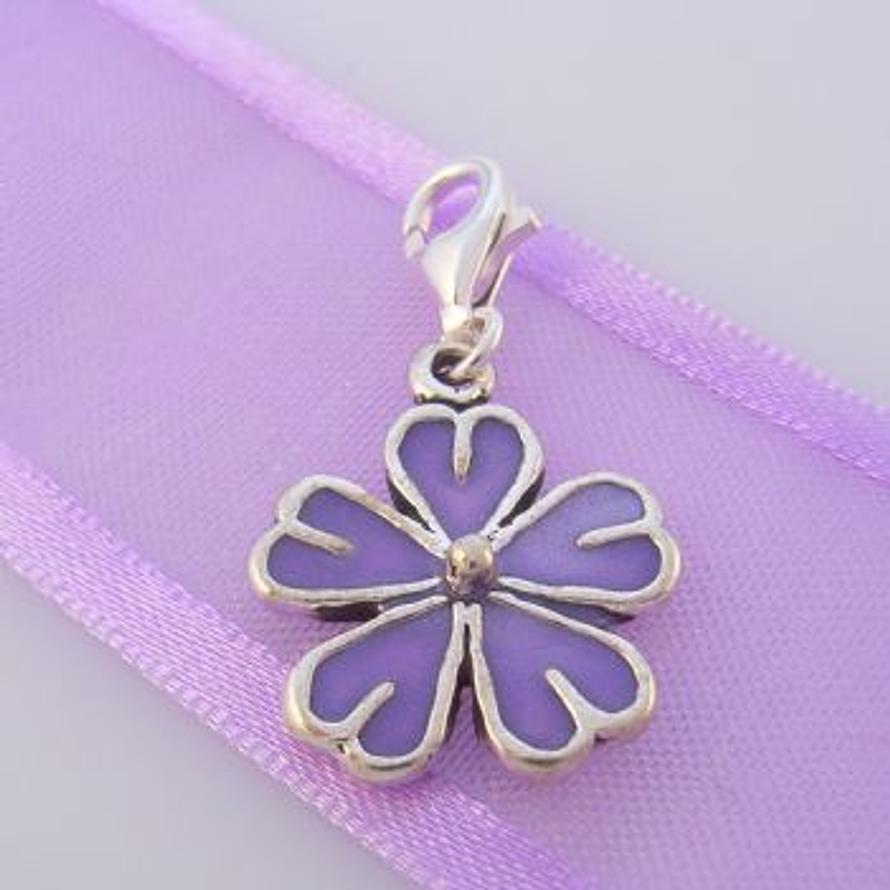 STERLING SILVER 15mm PURPLE DAISY FLOWER CLIP ON CHARM - TI-02058