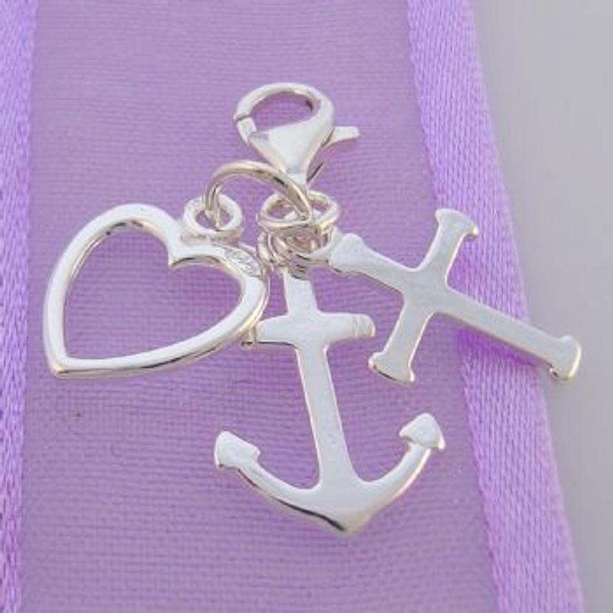 STERLING SILVER 10mm FAITH HOPE CHARITY CLIP ON CHARM - HR594