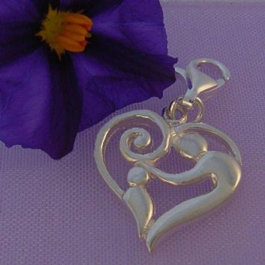 STERLING SILVER 16mm MOTHER CHILD HEART CLIP ON CHARM - HRKB