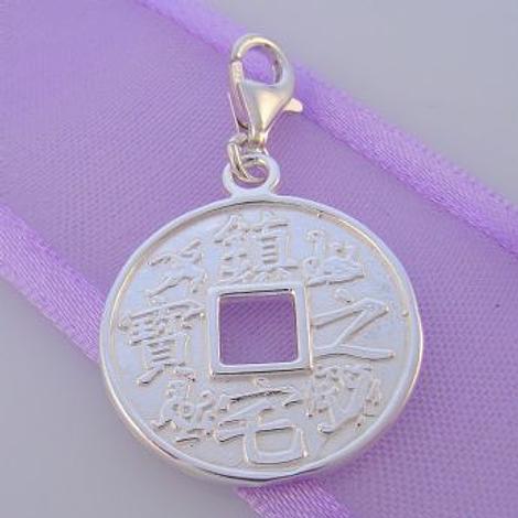 Sterling Silver Chinese Coin Good Luck Clip on Charm Hr3404