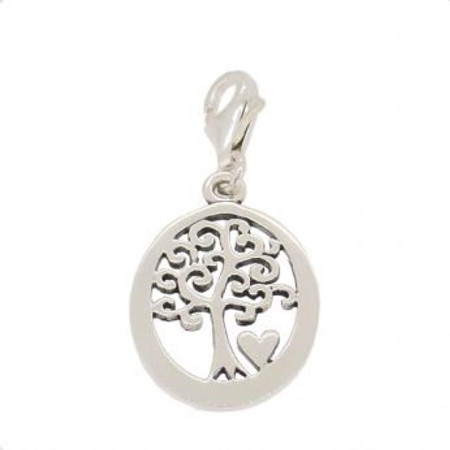 STERLING SILVER 14mmOVAL FAMILY TREE OF LIFE CLIP ON CHARM PENDANT