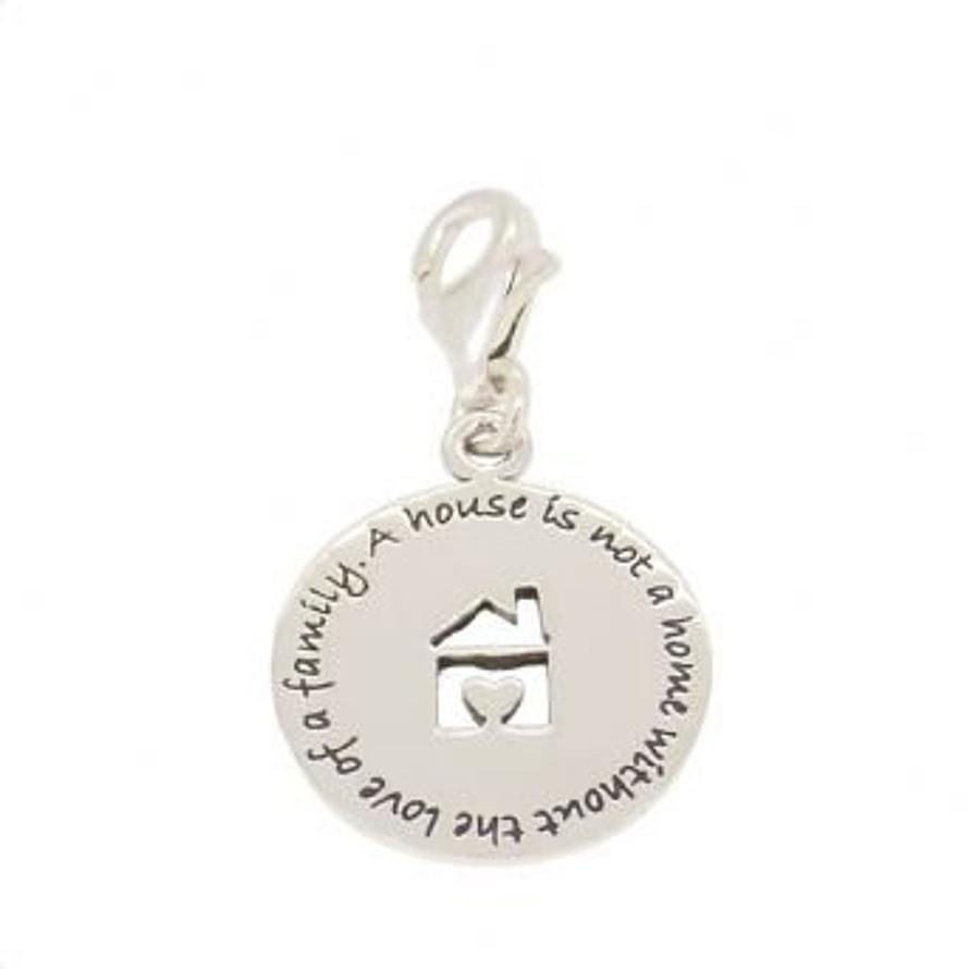 STERLING SILVER 15mm A house is not a home without the love of a family CLIP ON CHARM PENDANT