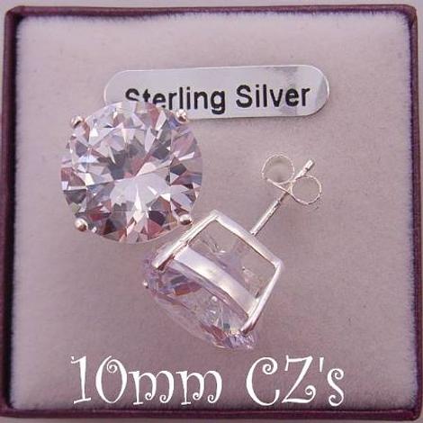 Sterling Silver 10mm Cz Cubic Zirconia Stud Earrings