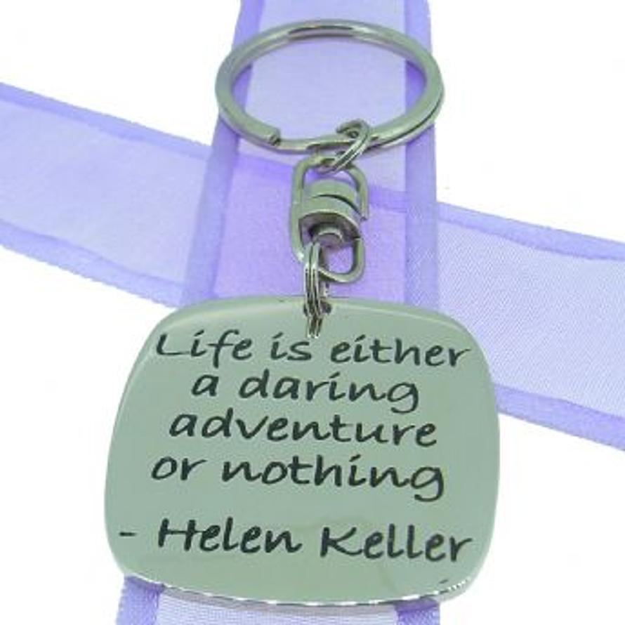 SQUARE POETIC AFFIRMATION KEY RING - Life is either a daring adventure or nothing - KC-1-49