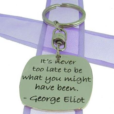 Square Poetic Affirmation Key Ring - It's Never Too Late to Be What You Might Have Been- Kc-1-72
