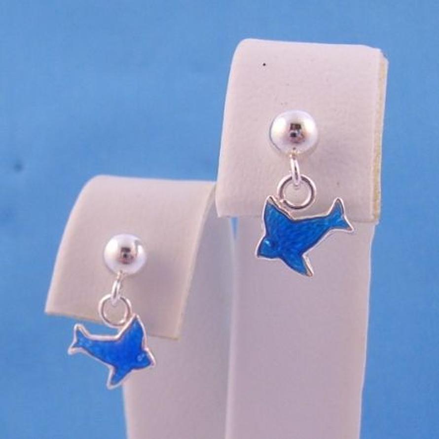 BABY STERLING SILVER 4mm BALL and 7mm BLUEBIRD of HAPPINESS CHARM BALL STUD EARRINGS