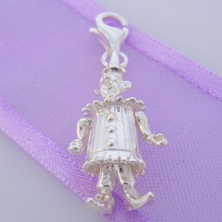 STERLING SILVER JIGGLY MOVING CIRCUS CLOWN CLIP ON CHARM -HR2721