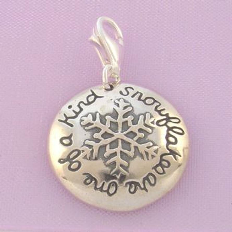 STERLING SILVER 17mm SNOWFLAKES ARE ONE OF A KIND CLIP ON CHARM - TI-01706