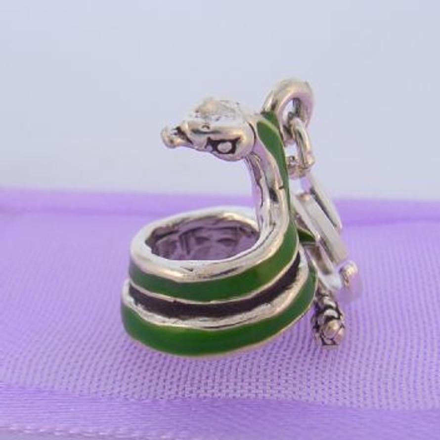 STERLING SILVER REPTILE GREEN SNAKE PYTHON CLIP ON CHARM - TI-03234