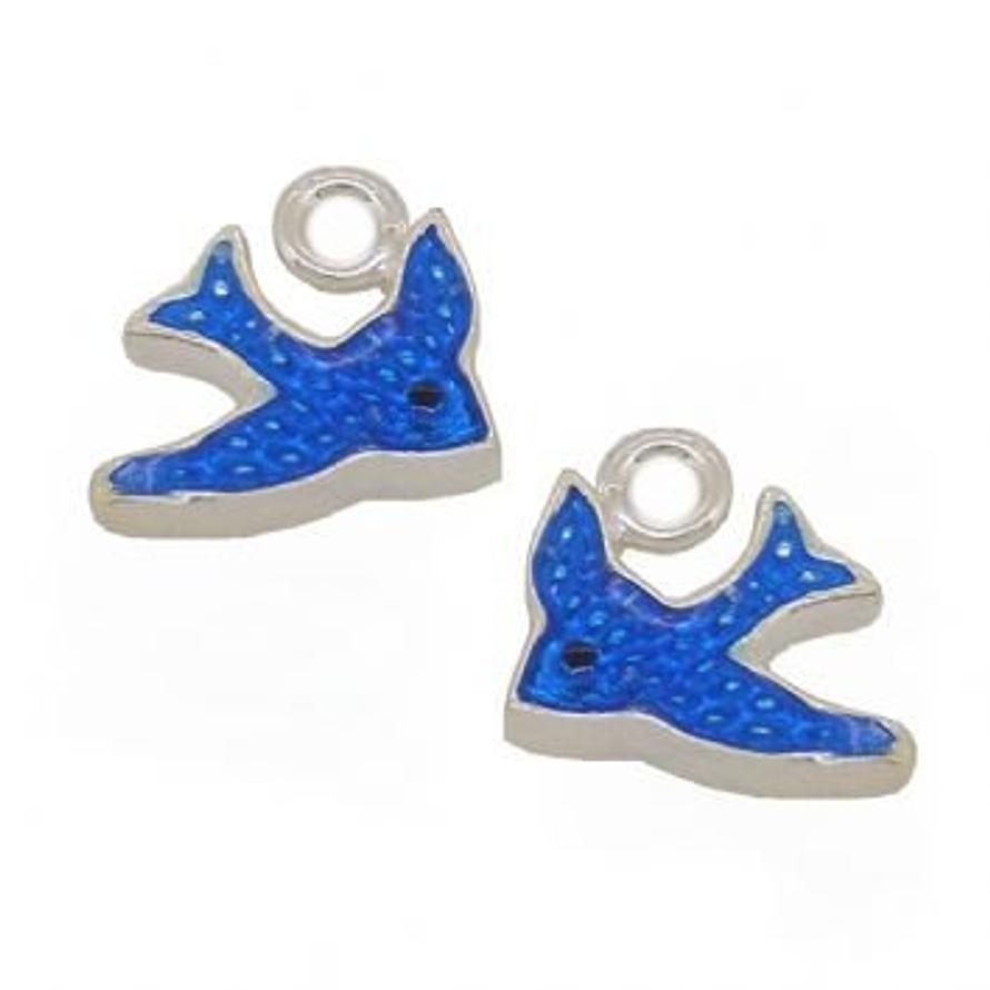 STERLING SILVER TWO 10mm BLUEBIRD of HAPPINESS CHARMS for SLEEPER EARRING