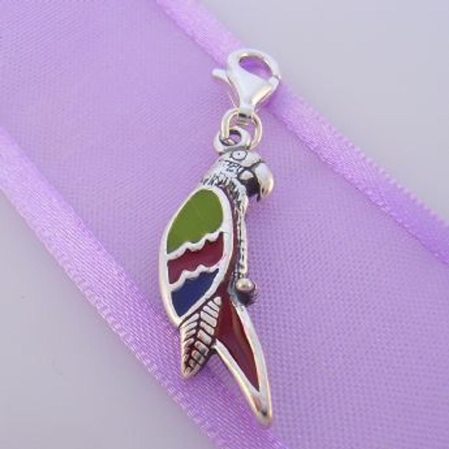 STERLING SILVER COLOURED PARROT BIRD CLIP ON CHARM - TI-01803