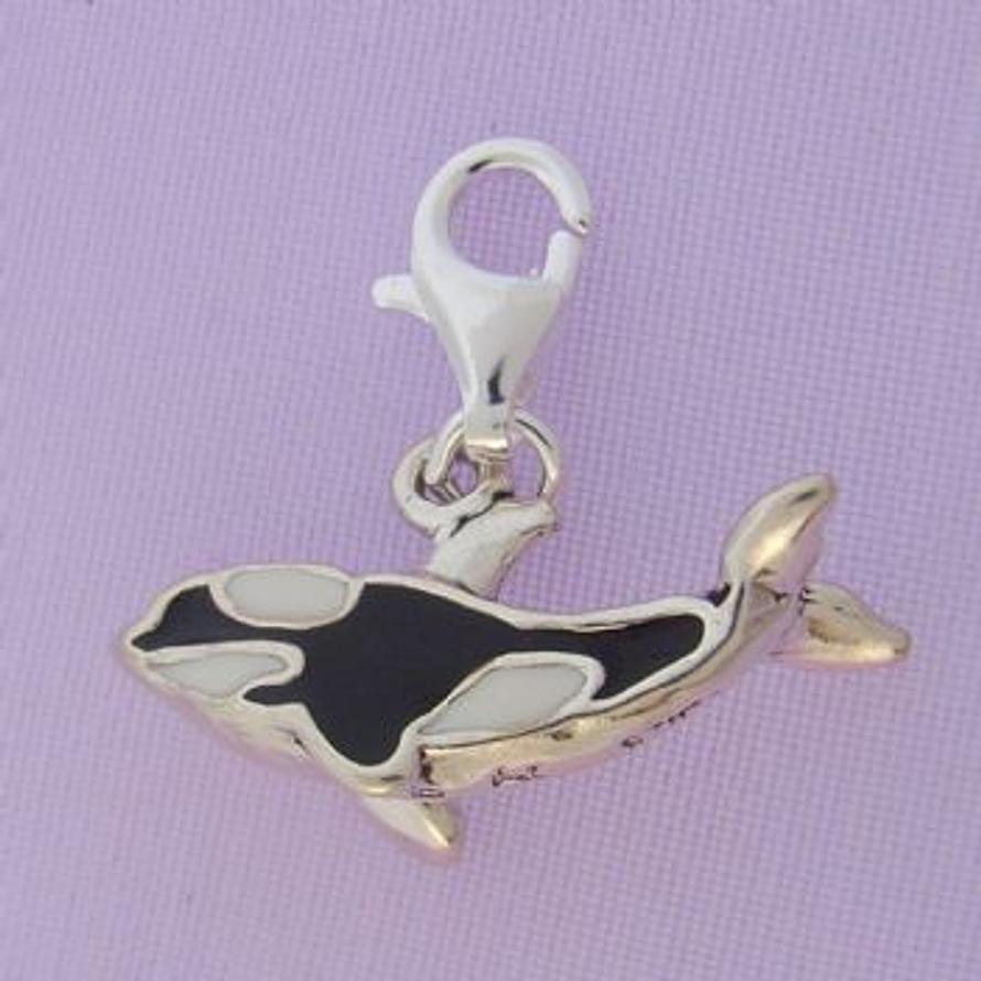 STERLING SILVER 21mm SEALIFE KILLER WHALE CLIP ON CHARM - TI-01582