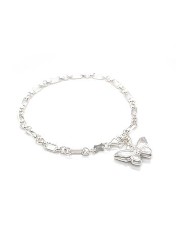 Butterfly Charm Figaro Belcher Bracelet in Sterling Silver