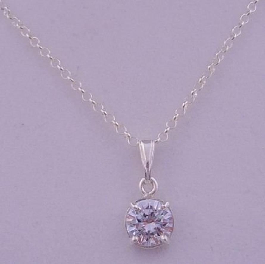 STERLING SILVER 8mm CUBIC ZIRCONIA CZ SOLITAIRE NECKLACE