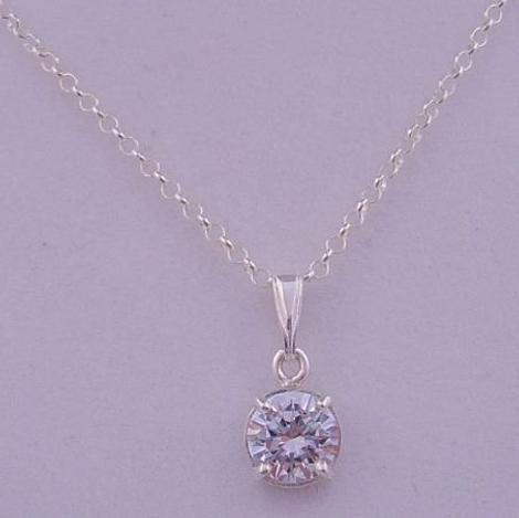 Sterling Silver 8mm Cubic Zirconia Cz Solitaire Necklace