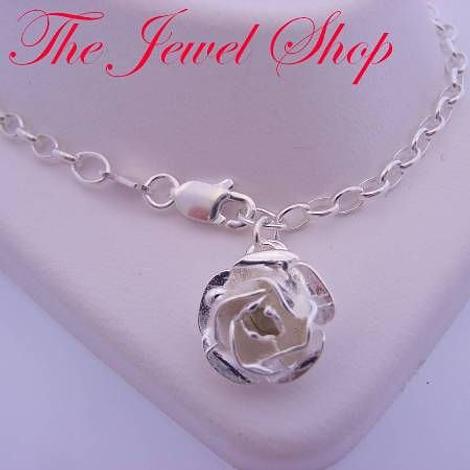 Rose Charm Belcher Bracelet in Sterling Silver