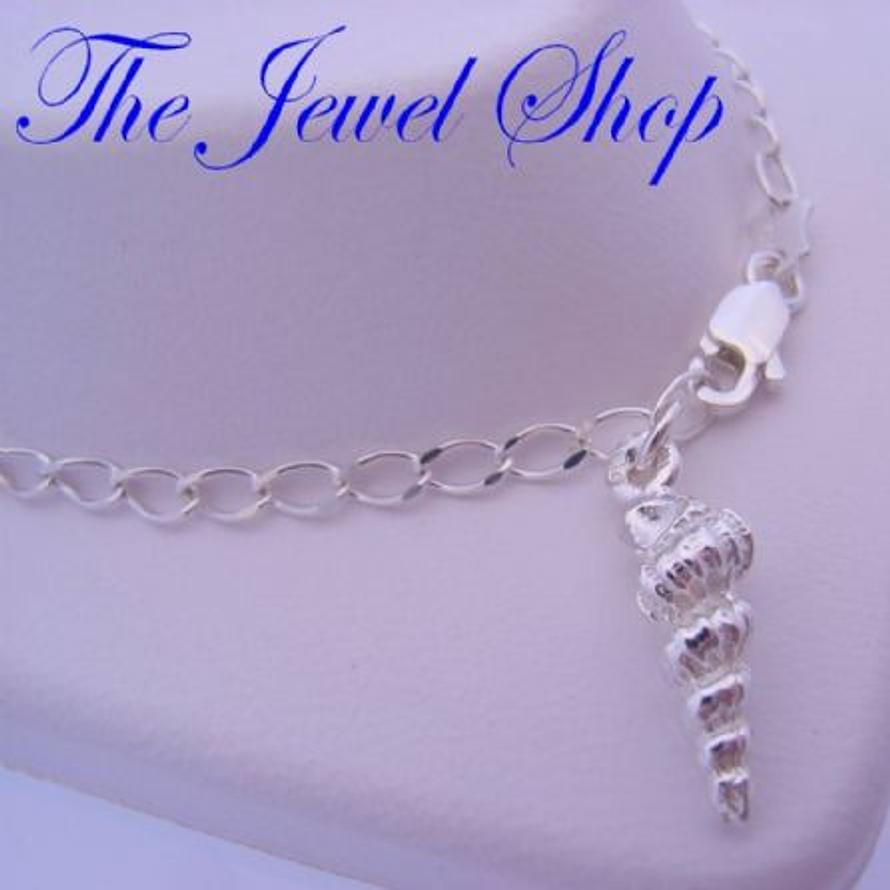 3g STERLING SILVER SHELL CHARM CURB DESIGN ANKLET 27cm