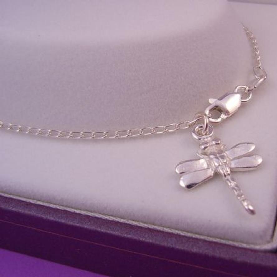 STERLING SILVER 13mm DRAGONFLY CHARM CURB ANKLET 28cm