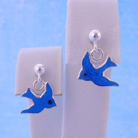 Sterling Silver 10mm Bluebird of Happiness Charm 3mm Ball Stud Earrings