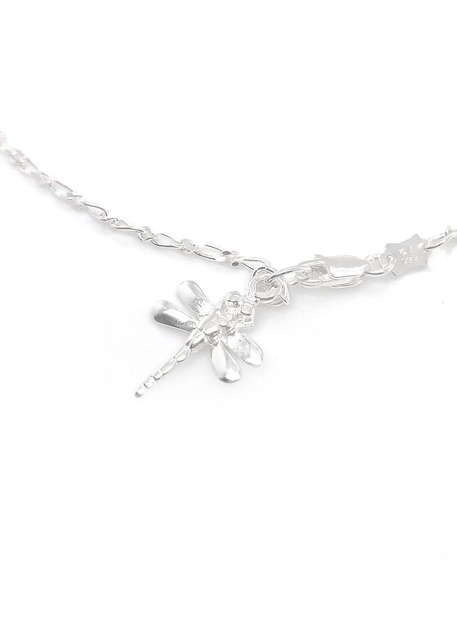 Sterling Silver 13mm Dragonfly Figaro Curb Chain Anklet 25cm