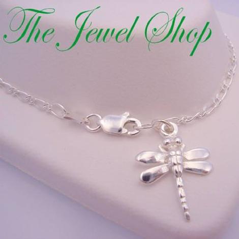 Sterling Silver Dragonfly Figaro Curb Chain Anklet 27cm