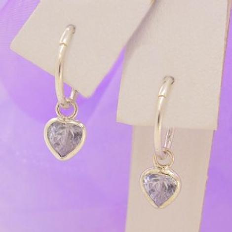 Sterling Silver Lilac Cz Heart 8mm Sleeper Earrings