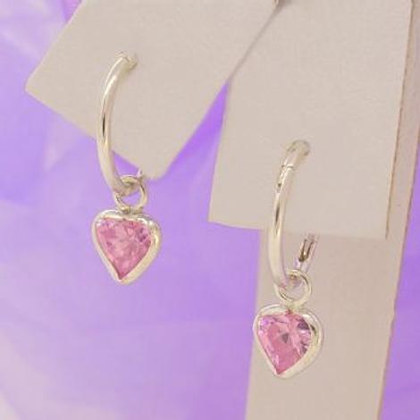 Sterling Silver 5mm Pink Cz Heart 8mm Sleeper Earrings