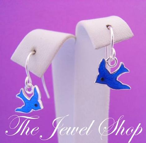 Sterling Silver Bluebird of Happiness Charm Hook Earrings