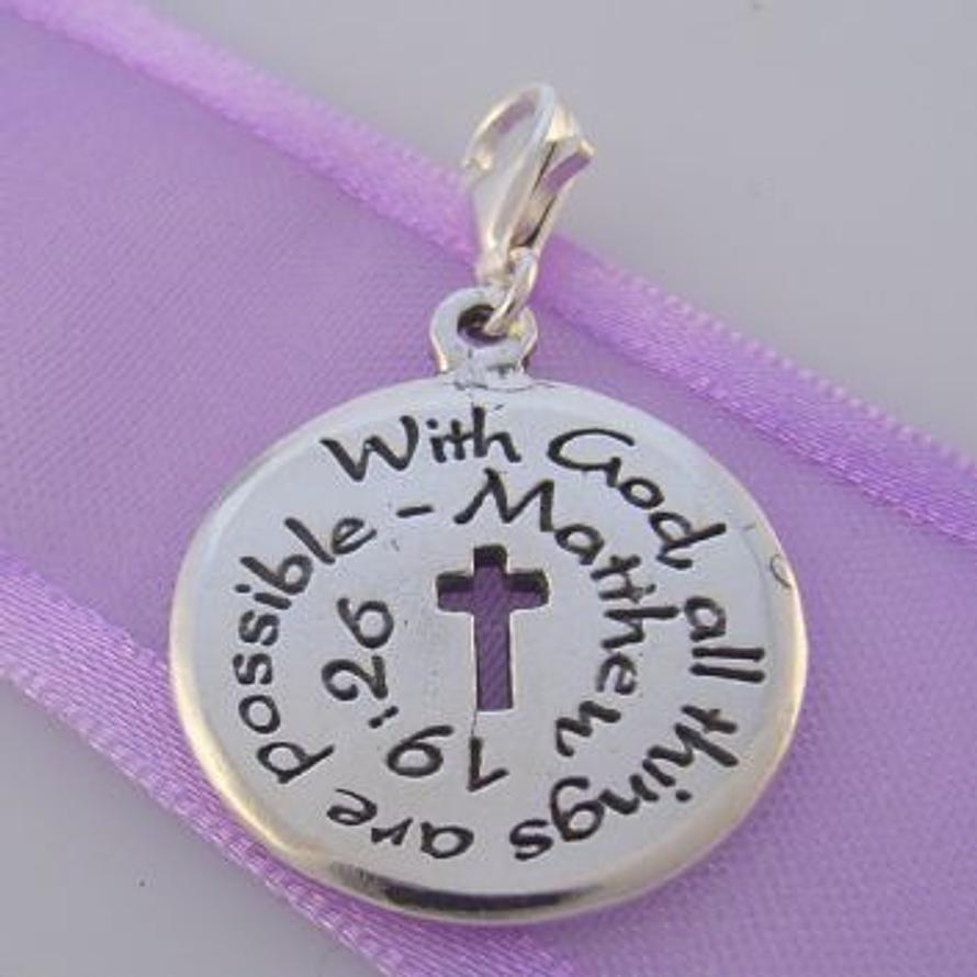 STERLING SILVER 20mm 'With God all things are Possible' CLIP ON CHARM -TI-01605