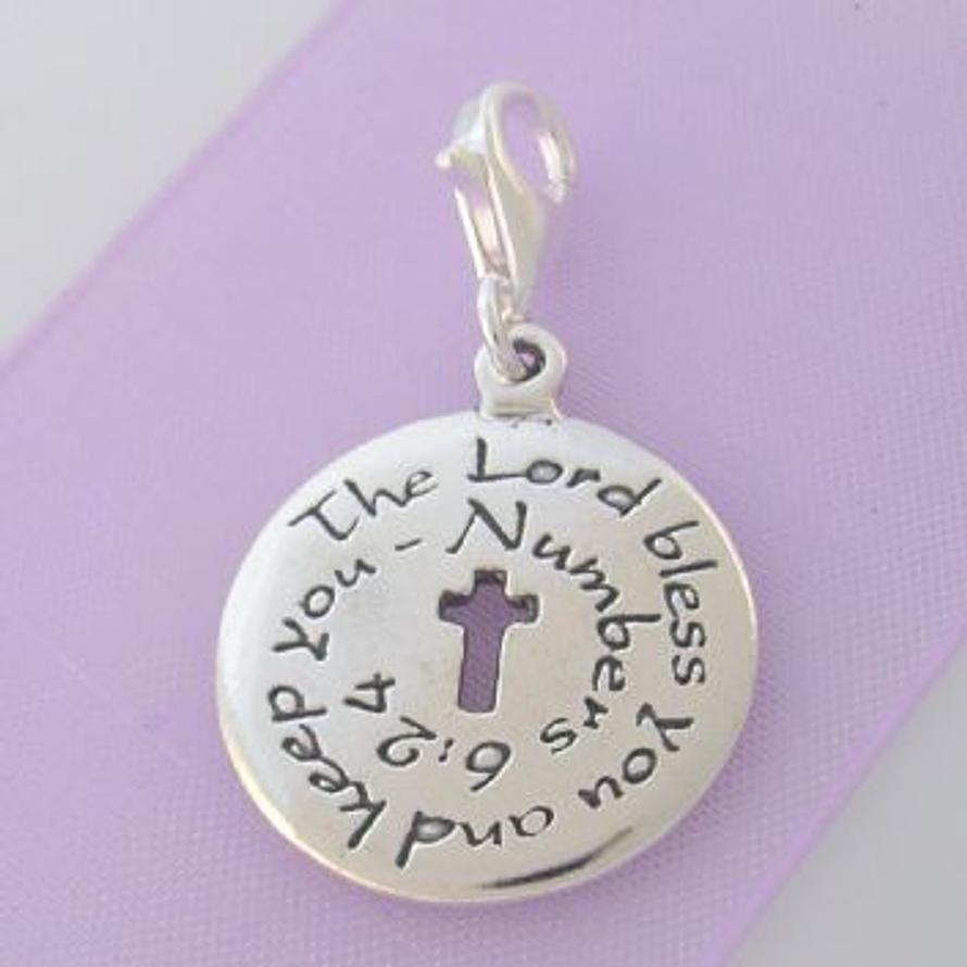 STERLING SILVER 20mm 'The lord Bless you and Keep You' CLIP ON CHARM -TI-01615