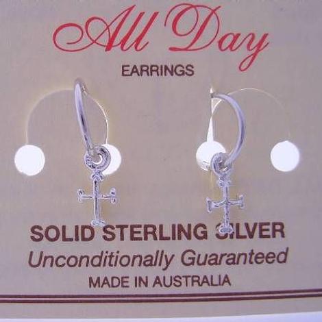 Sterling Silver 5mm Baby Cross Charms on 8mm Sleeper Earrings