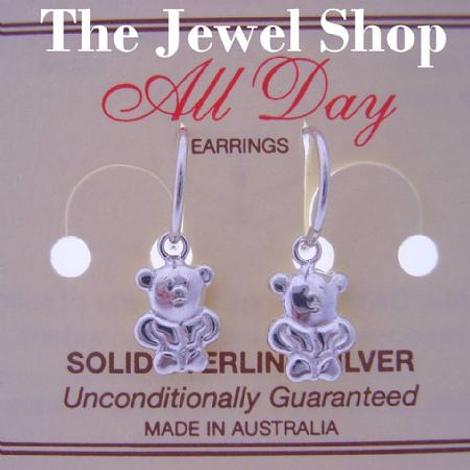 Sterling Silver 9mm Teddy Bear Charms Small 12mm Hinged Sleeper Earrings