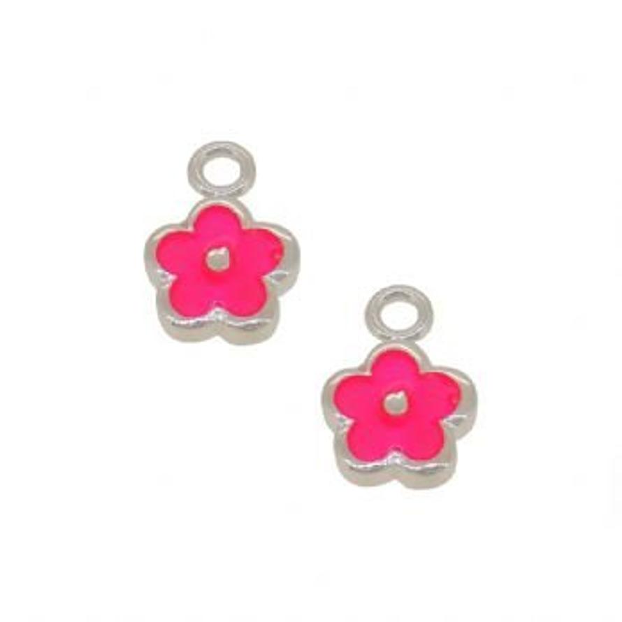 STERLING SILVER TWO PASTICHE PINK DAISY FLOWER CHARMS for SLEEPER EARRINGS