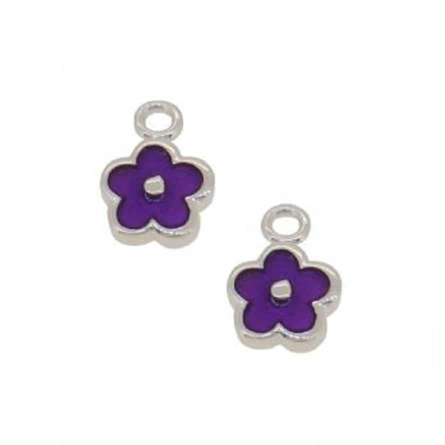 STERLING SILVER TWO PASTICHE PURPLE DAISY FLOWER CHARMS for SLEEPER EARRINGS