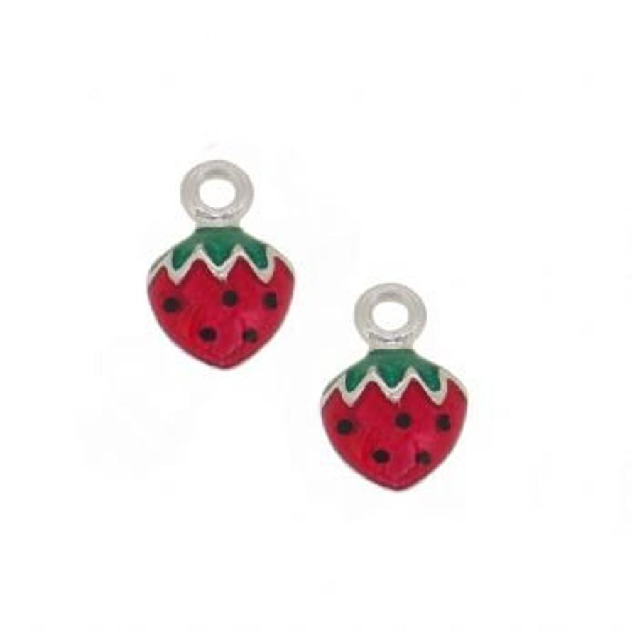 STERLING SILVER TWO PASTICHE STRAWBERRY CHARMS for SLEEPER EARRINGS