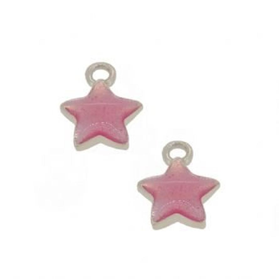 STERLING SILVER TWO PASTICHE BABY PINK STAR CHARMS for SLEEPER EARRINGS