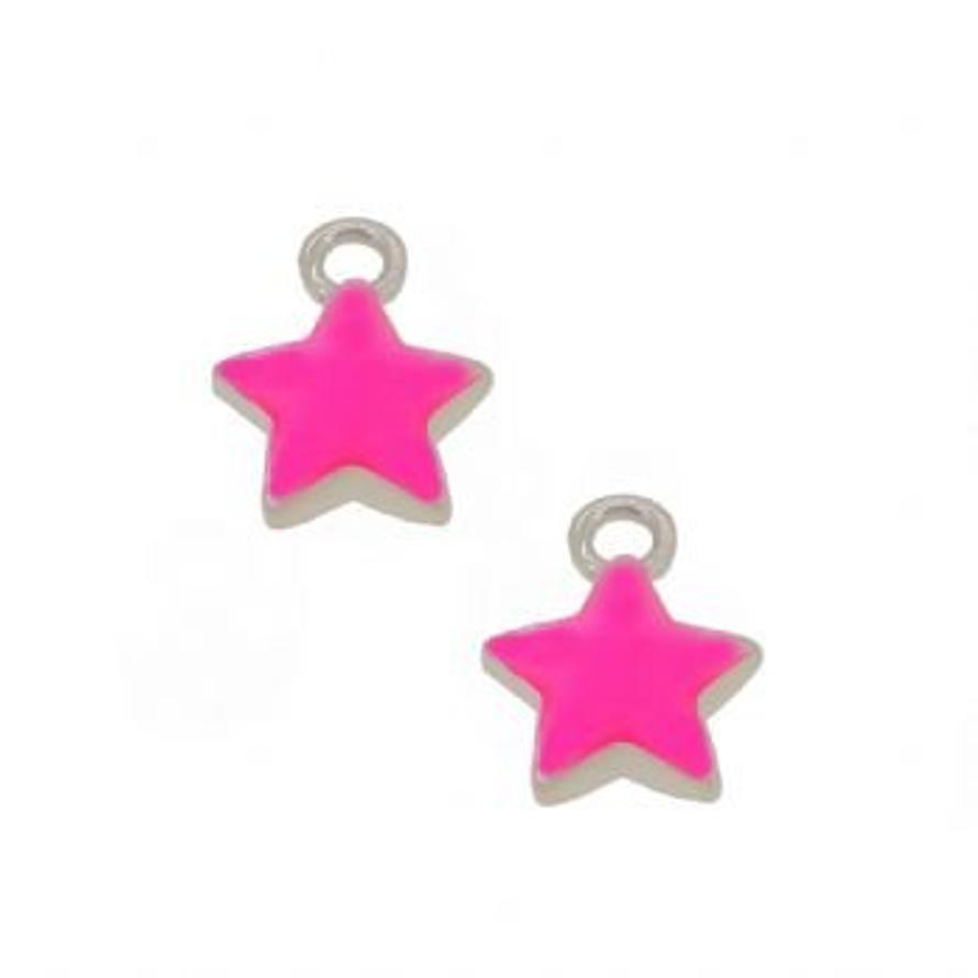 STERLING SILVER TWO PASTICHE PINK STAR CHARMS for SLEEPER EARRINGS