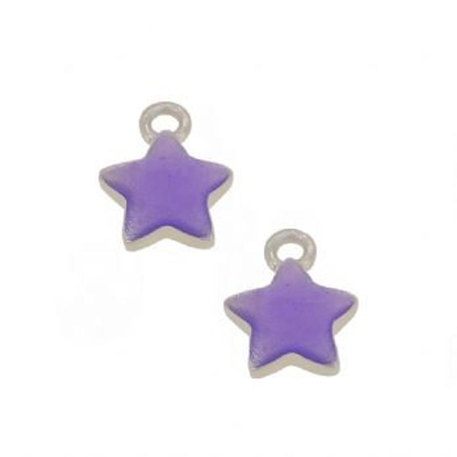 STERLING SILVER TWO PASTICHE LAVENDER STAR CHARMS for SLEEPER EARRINGS