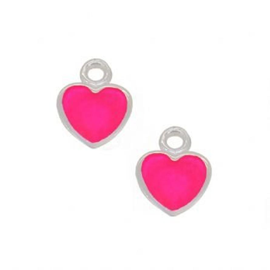 STERLING SILVER TWO PASTICHE PINK LOVE HEART CHARMS for SLEEPER EARRINGS