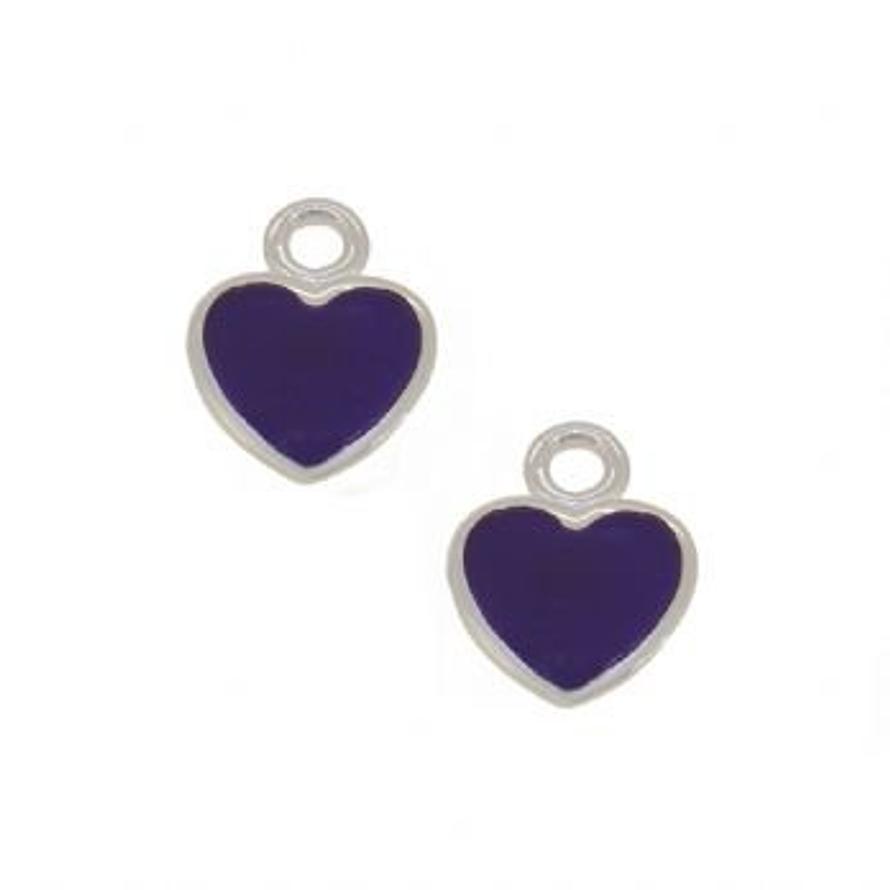 STERLING SILVER TWO PASTICHE PURPLE LOVE HEART CHARMS for SLEEPER EARRINGS