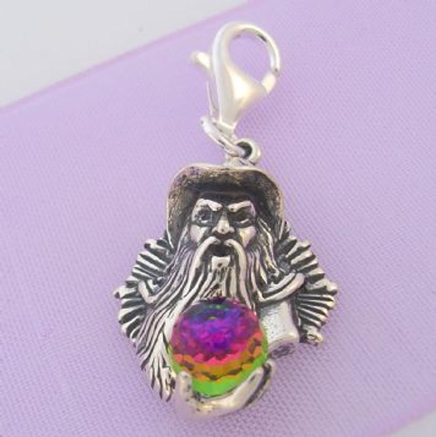 STERLING SILVER WIZARD with CRYSTAL BALL CLIP ON CHARM - TI-56006