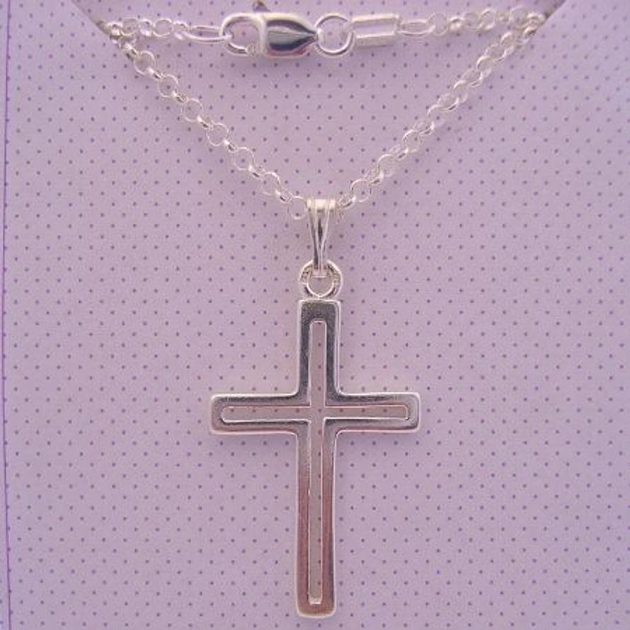 STERLING SILVER 16x28m OPEN CROSS PENDANT and BELCHER CHAIN NECKLACE 3.7g