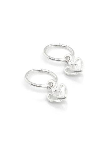Sterling Silver 7mm Double Hearts Charm 8mm Sleeper Earrings