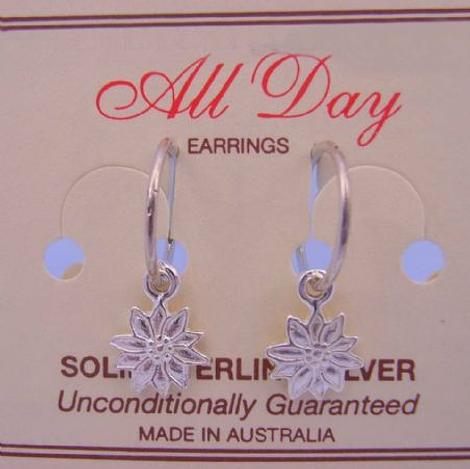 Sterling Silver 9mm Daisy Flower Charms 14mm Hinged Sleeper Earrings